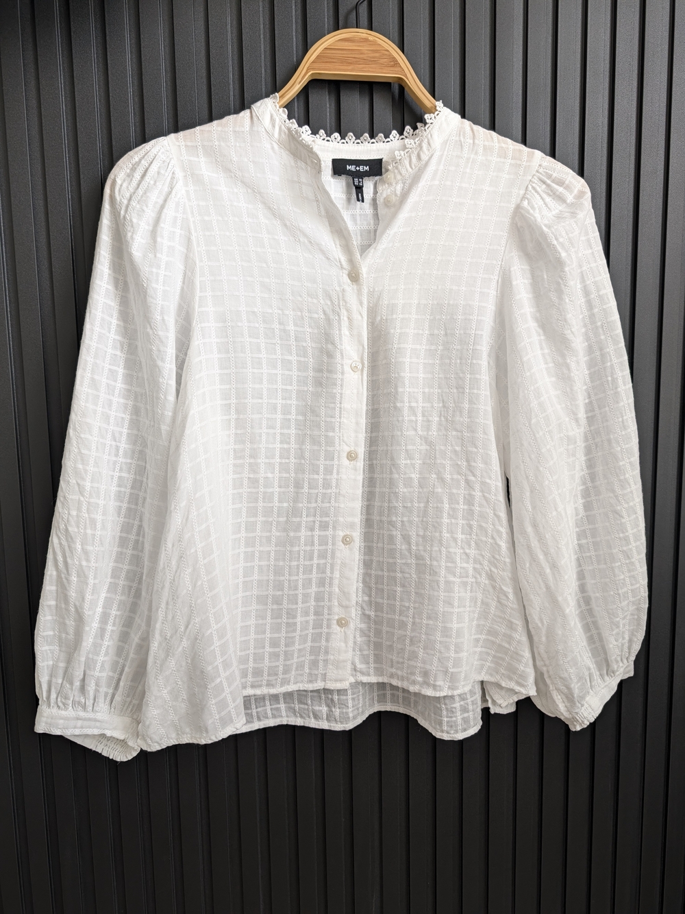 ME+EM Balloon-Sleeve Relaxed Cotton Blouse in soft white Size 6